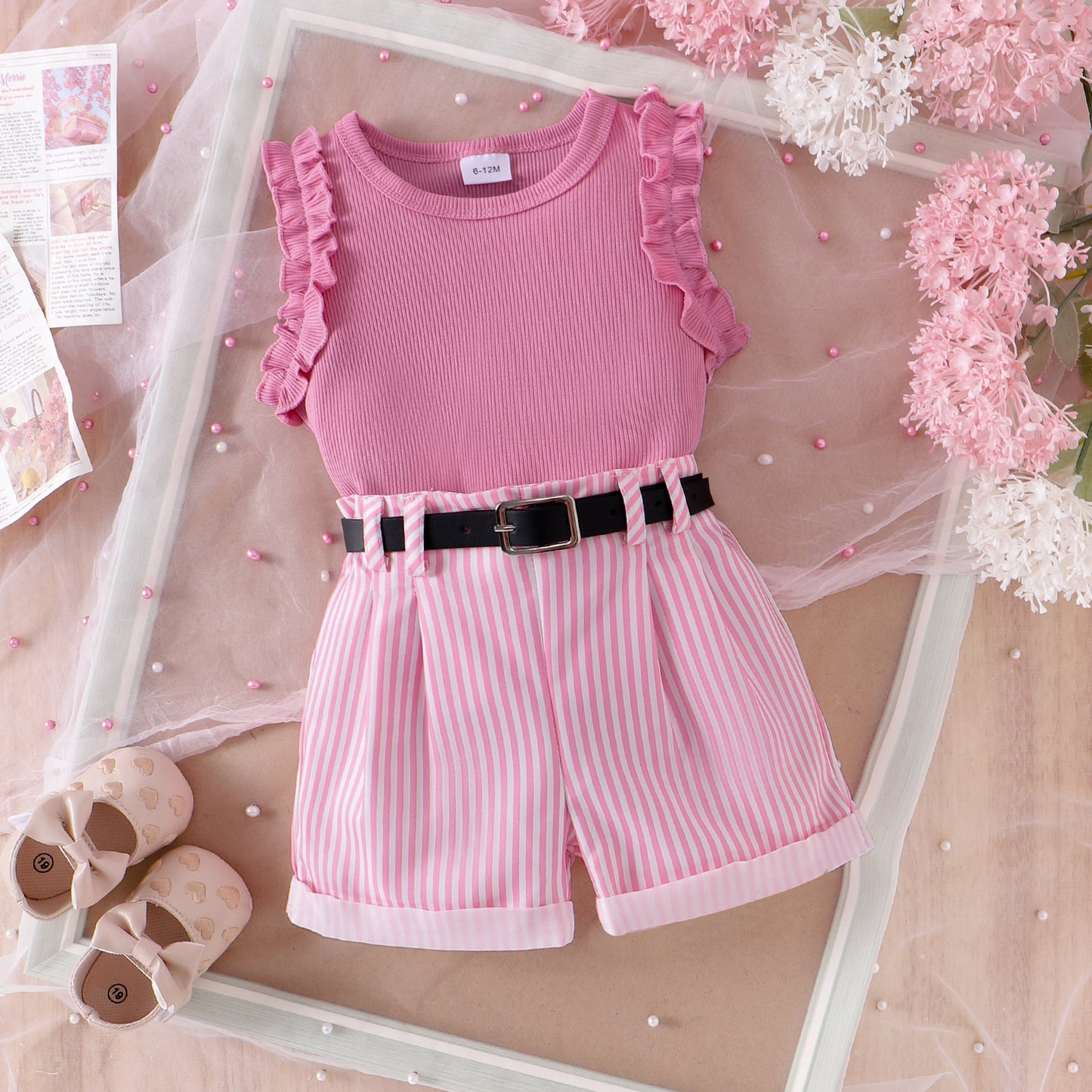 Girls' Sunken Stripe Sleeveless Top & Shorts Set
