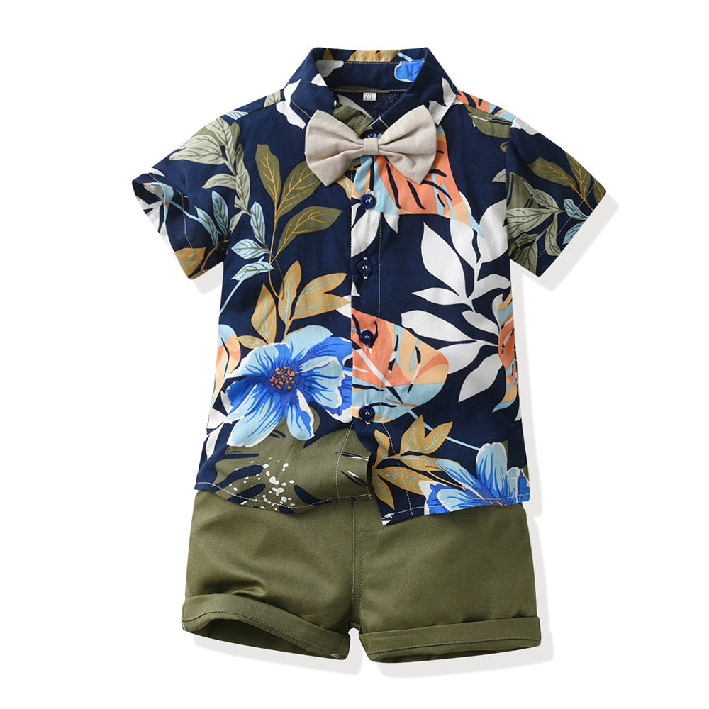 Tropical Short Sleeve Printed Shirt Boys' Shorts Casual 2pc Set, Multiple Designs To Choose From