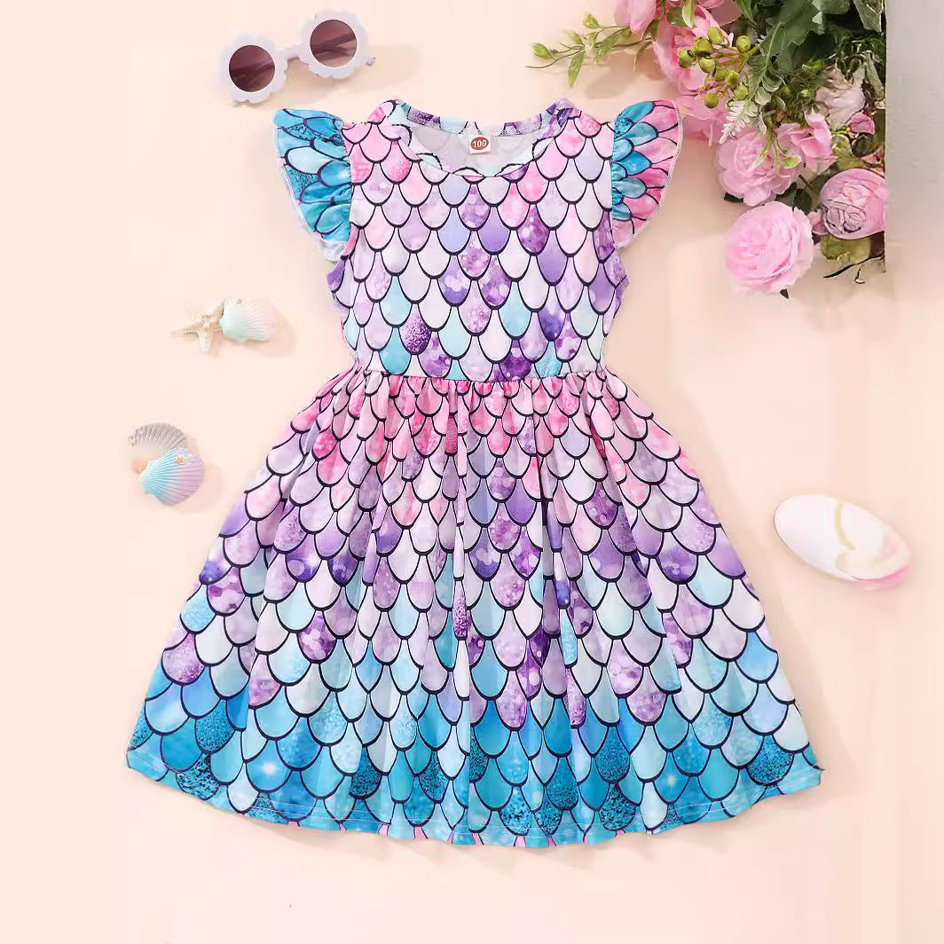 Girl's Flounced Sleeve Dress, Girl Princess Dress