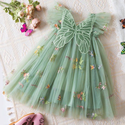 Korean Flower Embroidery Girls' Chiffon Skirt