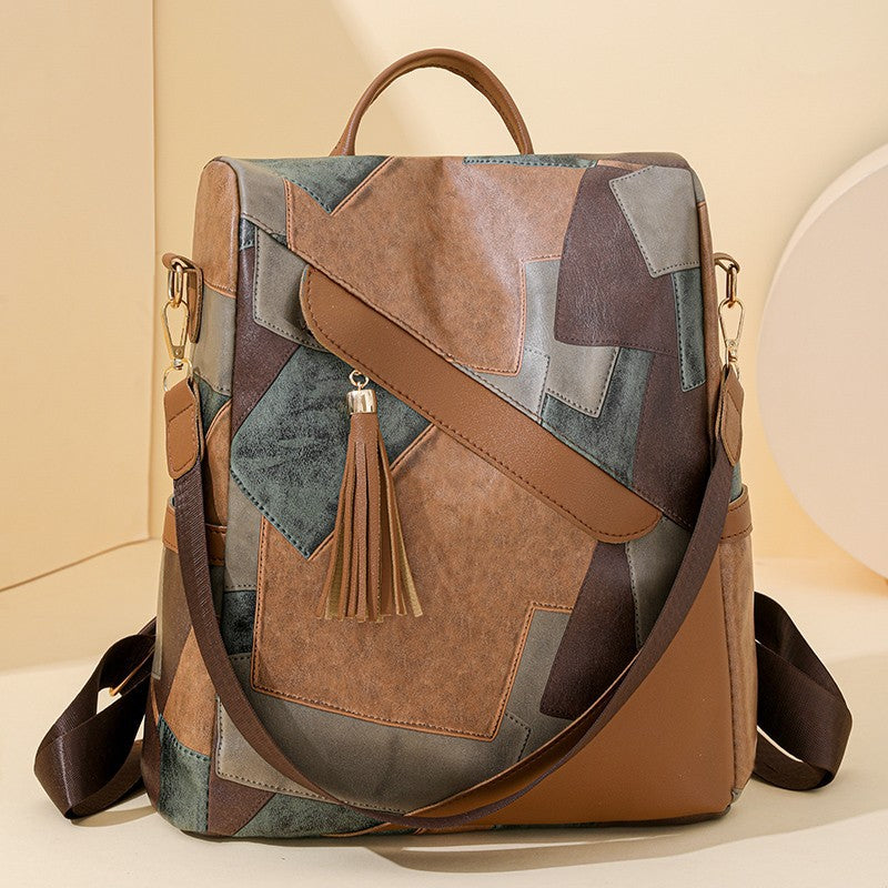 Large Capacity Popular Women's Bag, Retro Patchwork Casual Backpack