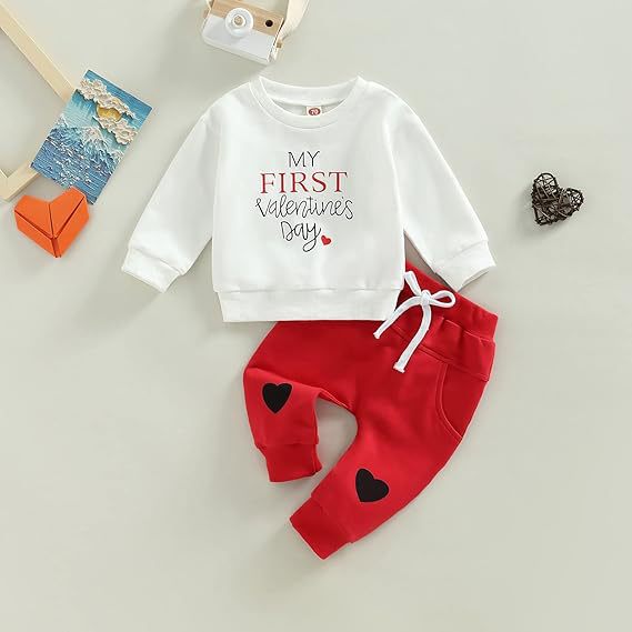 Boys' Letter Heart Print Valentine's Casual Sweatsuit 2pc Set