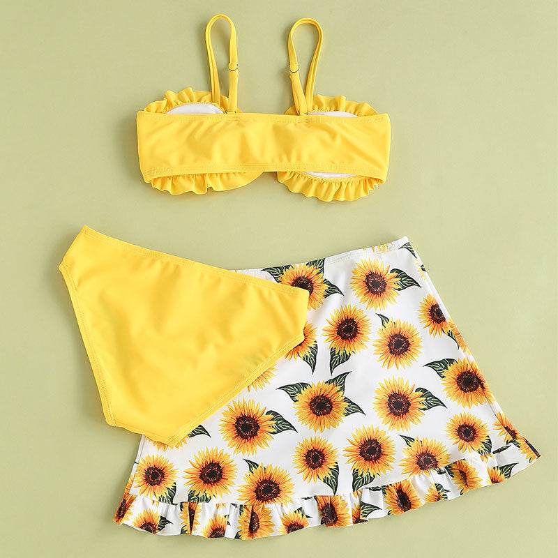 Girls' Sunflower Printed Swimsuit 3pc Set