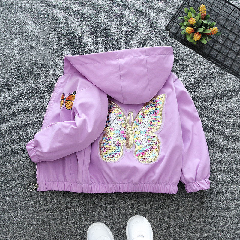 Girls' Spring Jacket, Fashionable Hoodie Butterfly Coat
