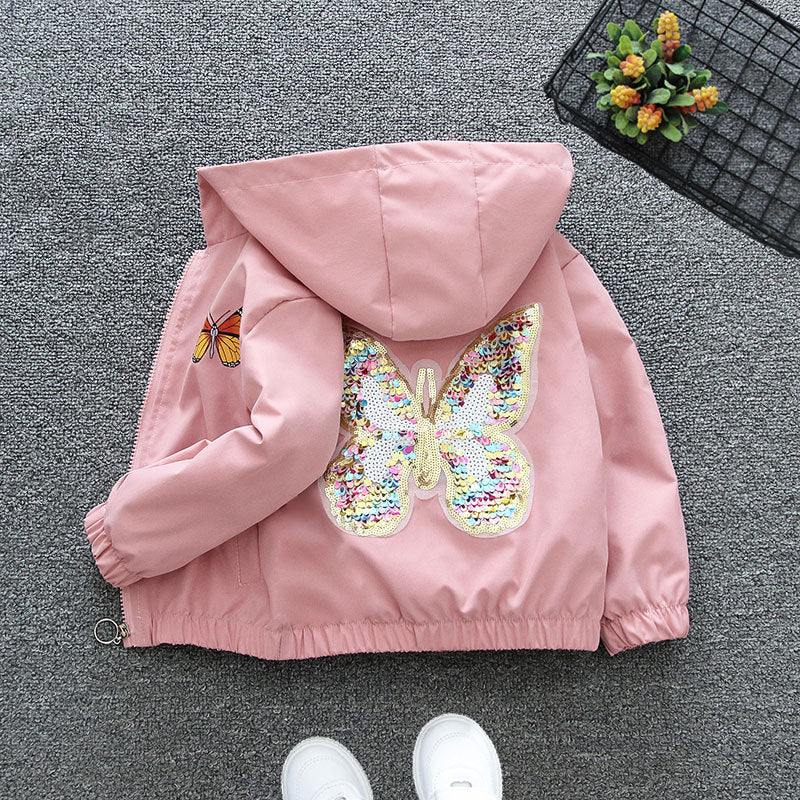 Girls' Spring Jacket, Fashionable Hoodie Butterfly Coat
