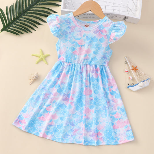 Girl's Flounced Sleeve Dress, Girl Princess Dress
