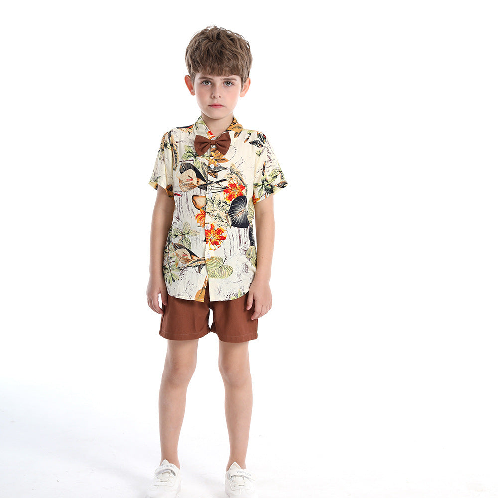 Tropical Short Sleeve Printed Shirt Boys' Shorts Casual 2pc Set, Multiple Designs To Choose From