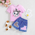 Cartoon Leopard Print Girls' Summer Top and Shorts Two-piece Set