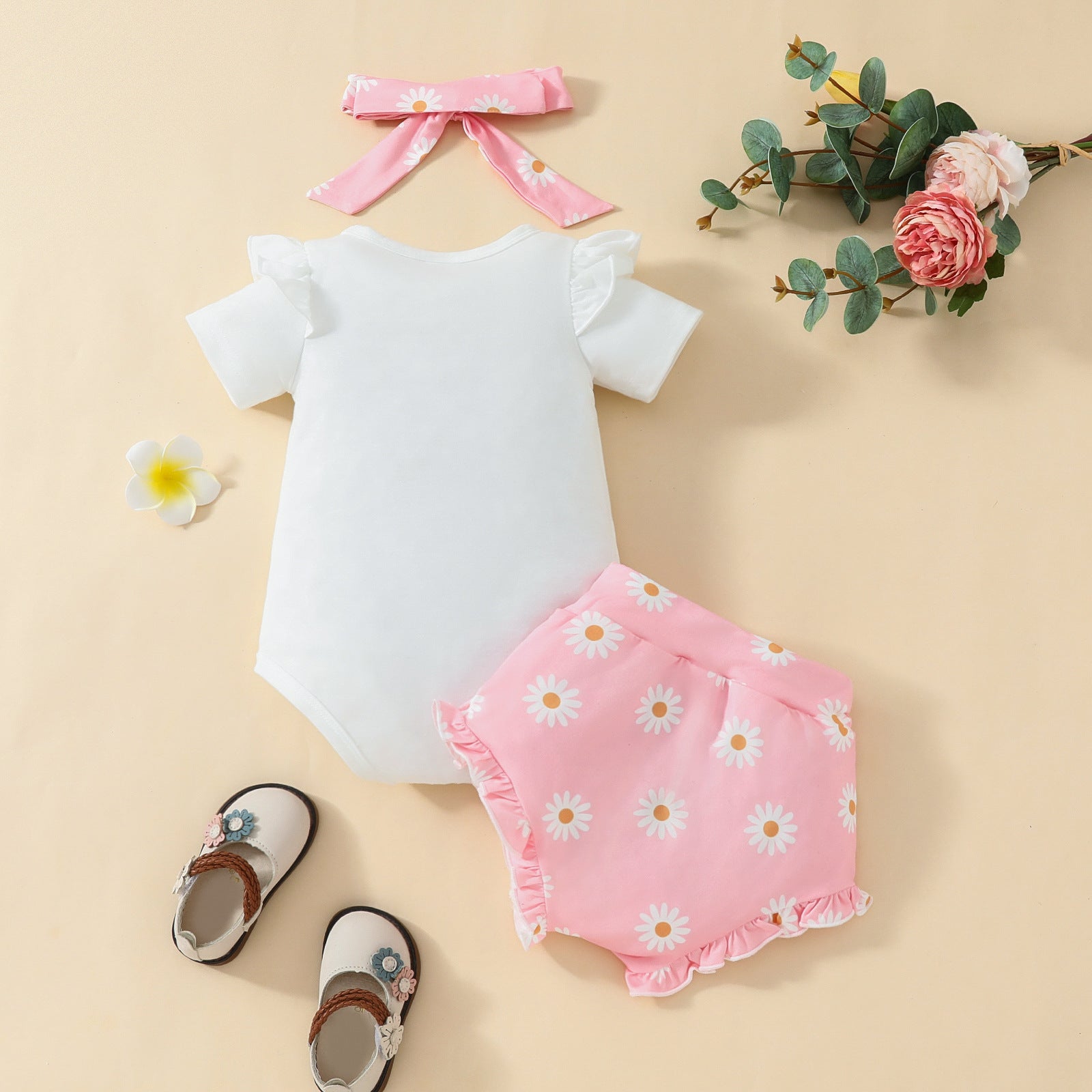 2024 Summer Girls' Letter Printing Onesie Set