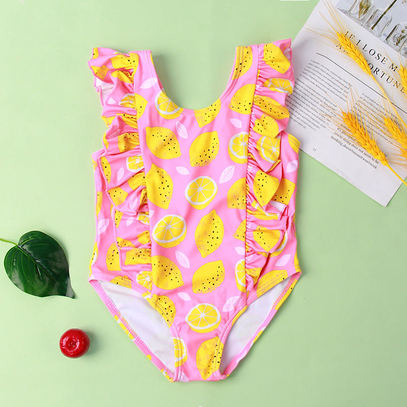 Baby/Toddler Girls' One-piece Ruffled Leaf Pattern Swimsuit