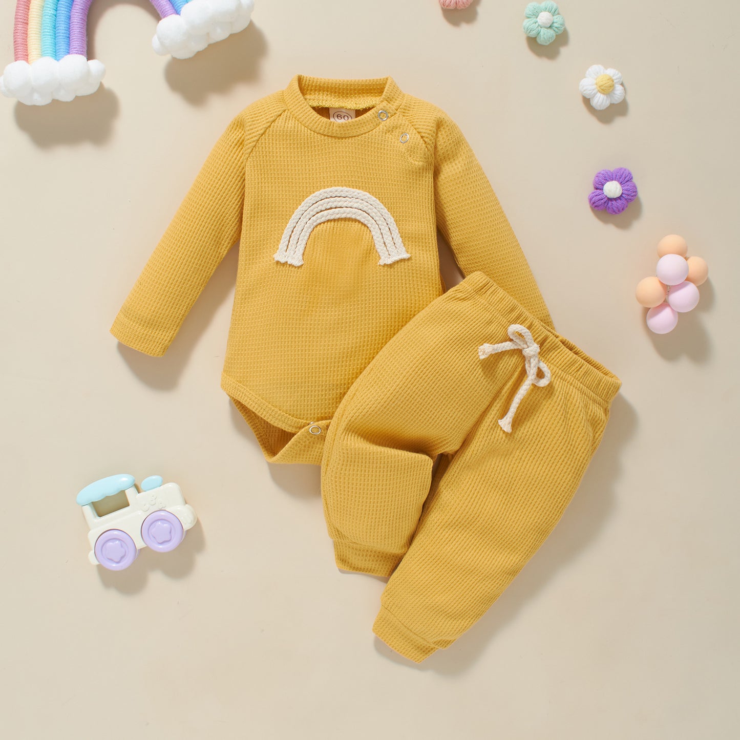 Autumn And Winter Infant Toddler Five-color Embroidered Rainbow Onesie Two-piece Set