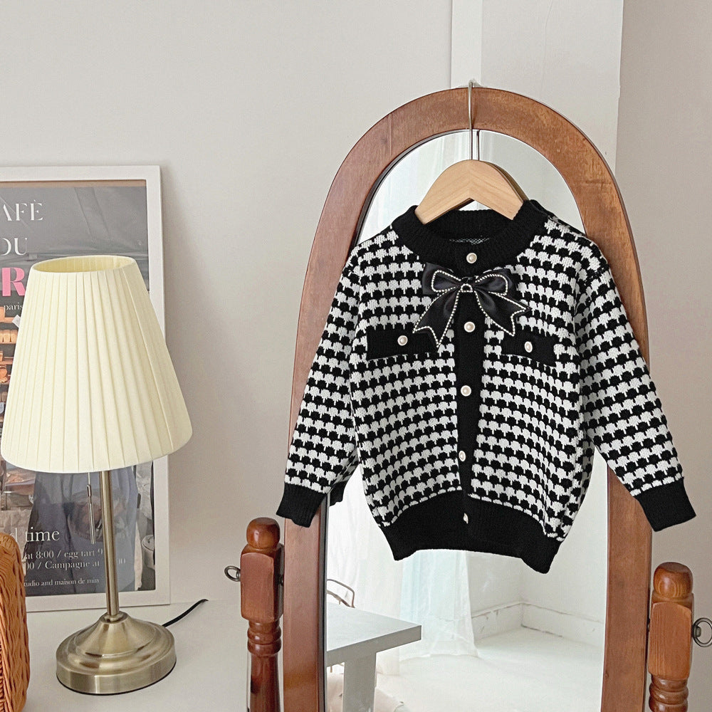 Girls' Wool Bowknot Chanel Style Sweater & Black Pants