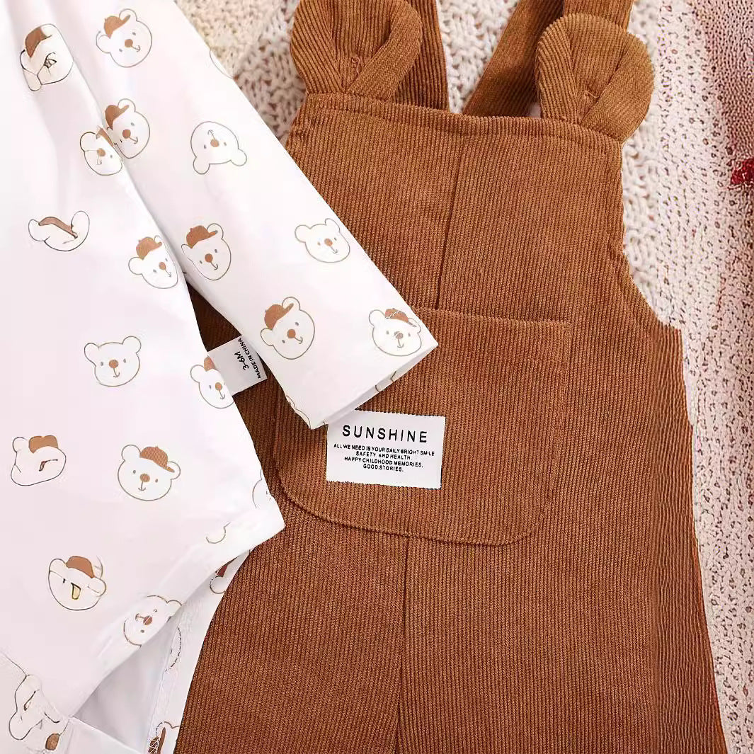 Cute Baby Boy Bear Printed Romper Overalls Suit