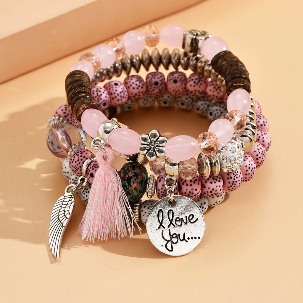 Multilayer Bracelet With Tassel 4-Piece Set