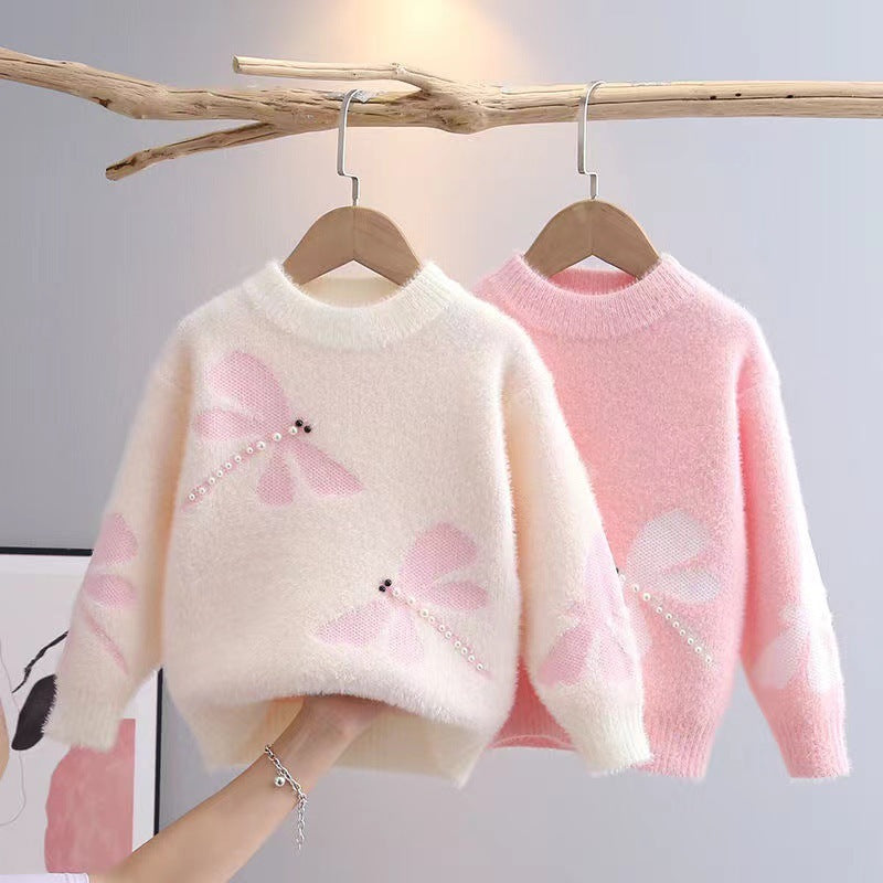 Girls' Winter Pullover Mink Fur Knitted Sweater