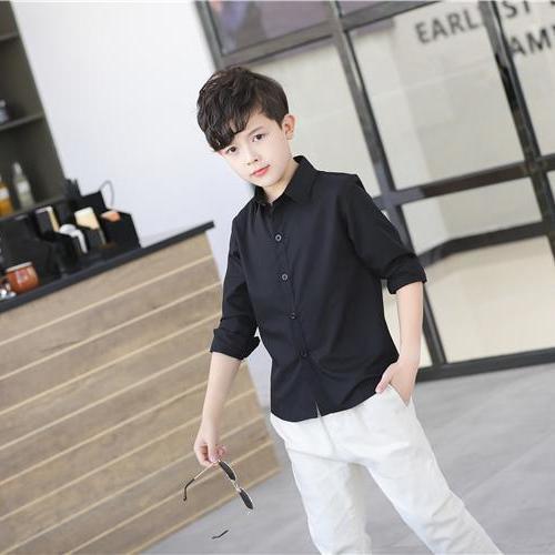 Boys' Black Or White Solid Color Dress Shirt