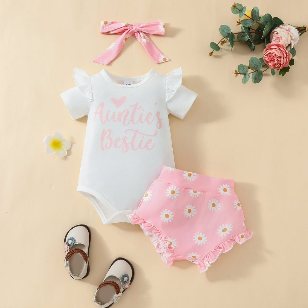 2024 Summer Girls' Letter Printing Onesie Set