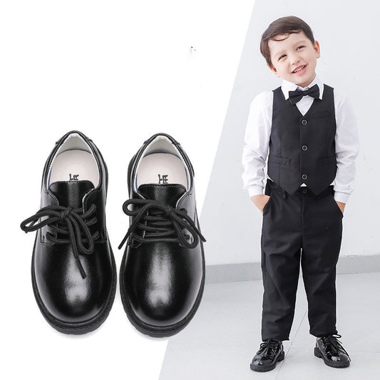 New Pure Black Leather Shoes, Boys' Formal Shoes