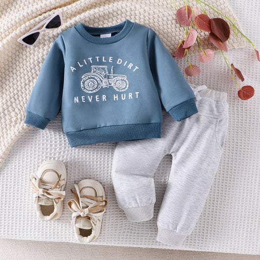 Boys' Spring & Autumn Leisure Blue Sweater Grey 2pc Set