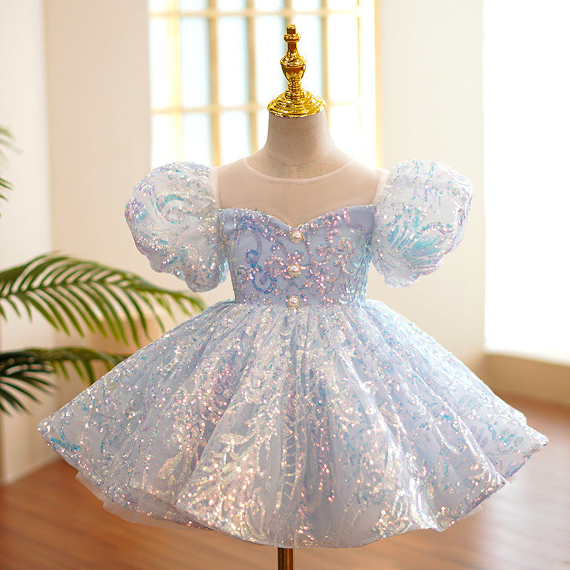 Girl's Dress Blue Sequined Pettiskirt, Party Dress