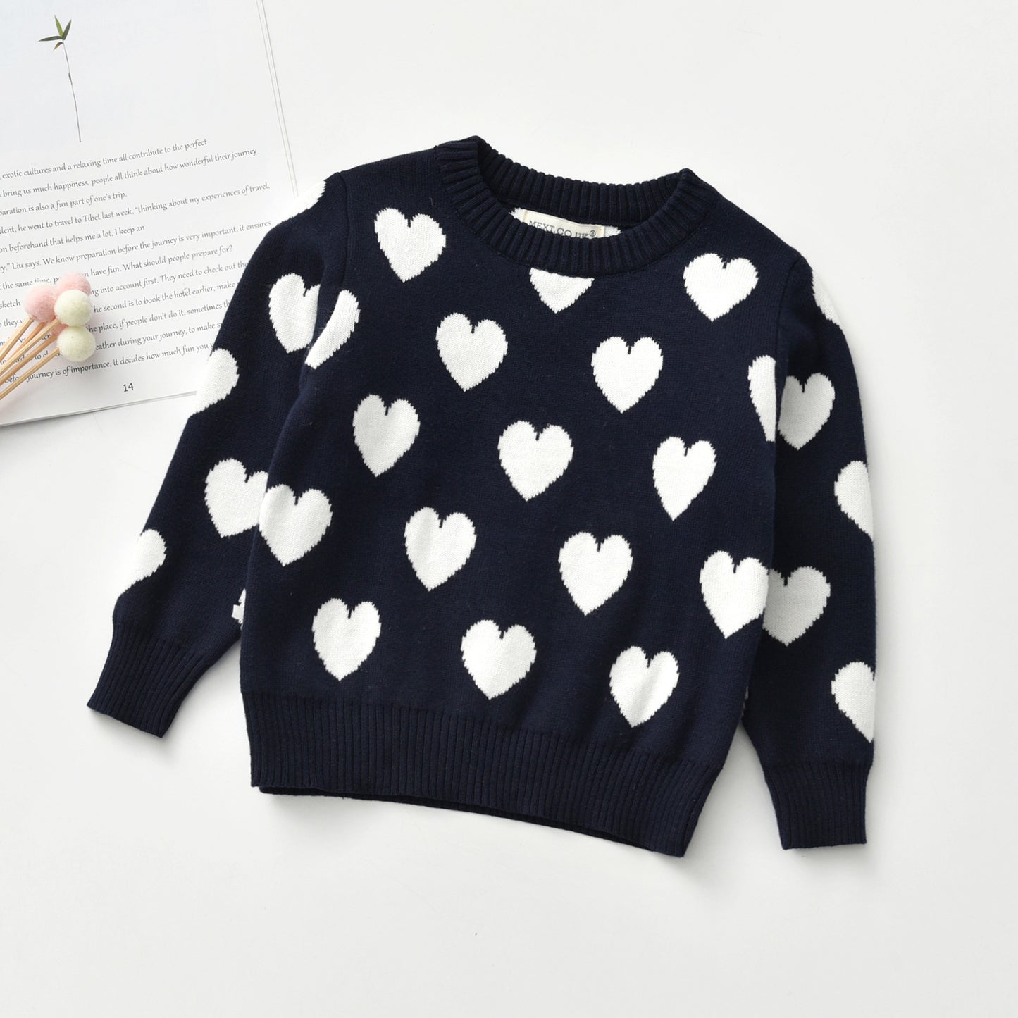 Heart Round Neck Long Sleeve Children's Sweater