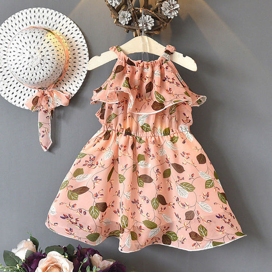 Girls' Leaf Chiffon Holiday Bohemian Dress