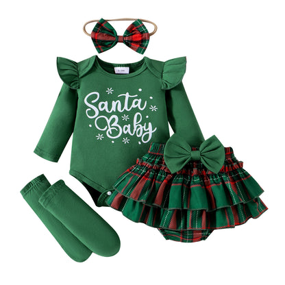 Infant Christmas Striped Letter Print Two-Piece Set - Fall/Winter