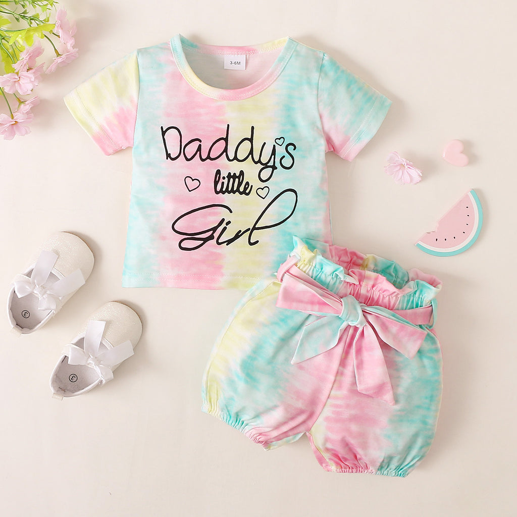 Girls' Summer Short-sleeved Top Tie-dye Shorts Two-piece Set