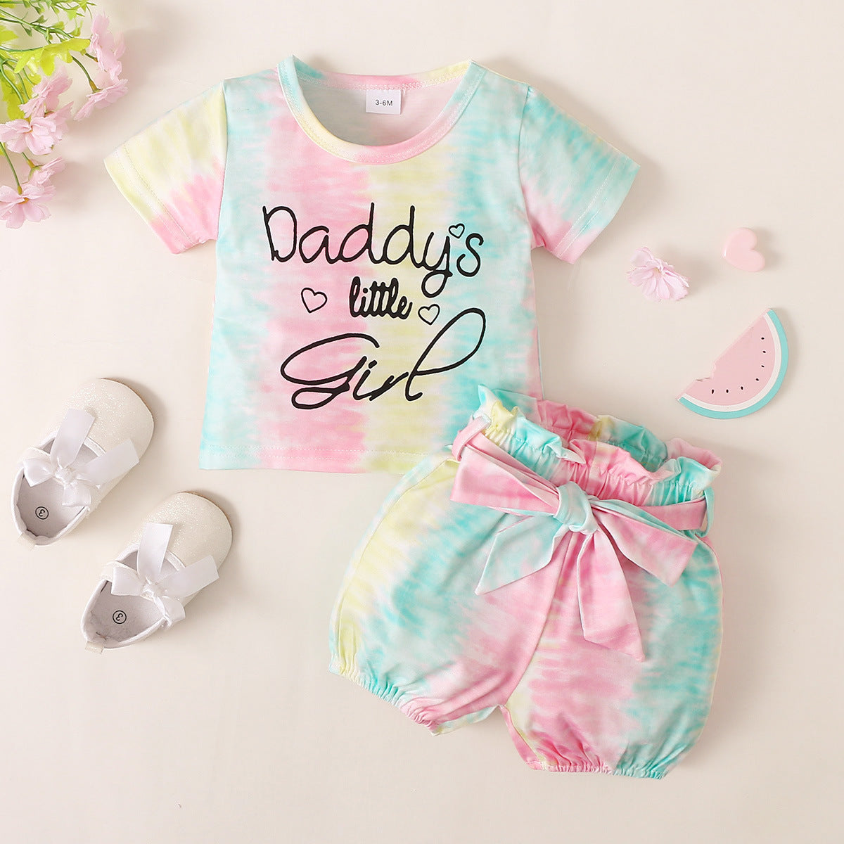 Girls' Summer Short-sleeved Top Tie-dye Shorts Two-piece Set