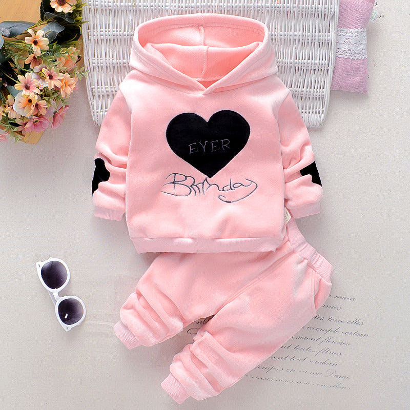 Love Letter Double-faced Velvet Plus Velvet Thick Hooded Sweater 2pc Set