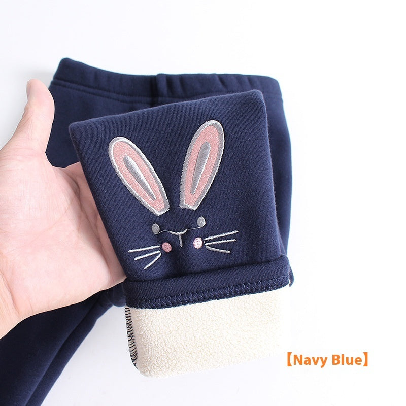 Girls' Fleece-lined Thick Leggings, Pure Cotton Baby Trousers