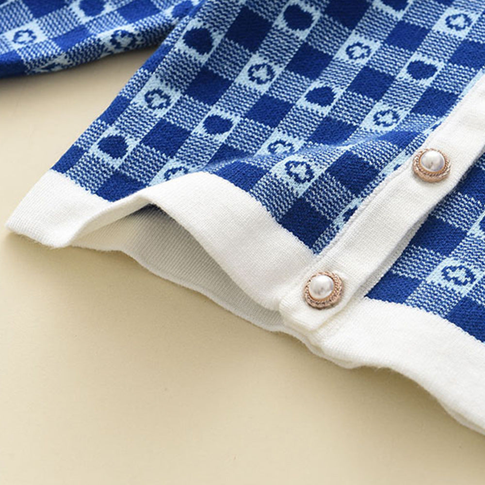 Girls' Classic Style Plaid Knitted Cardigan Bow Hip Skirt Two-piece Suit