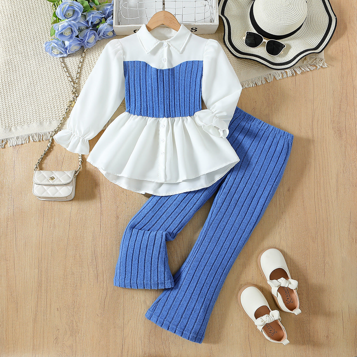 Girls Trendy Stitching Two-piece Suit