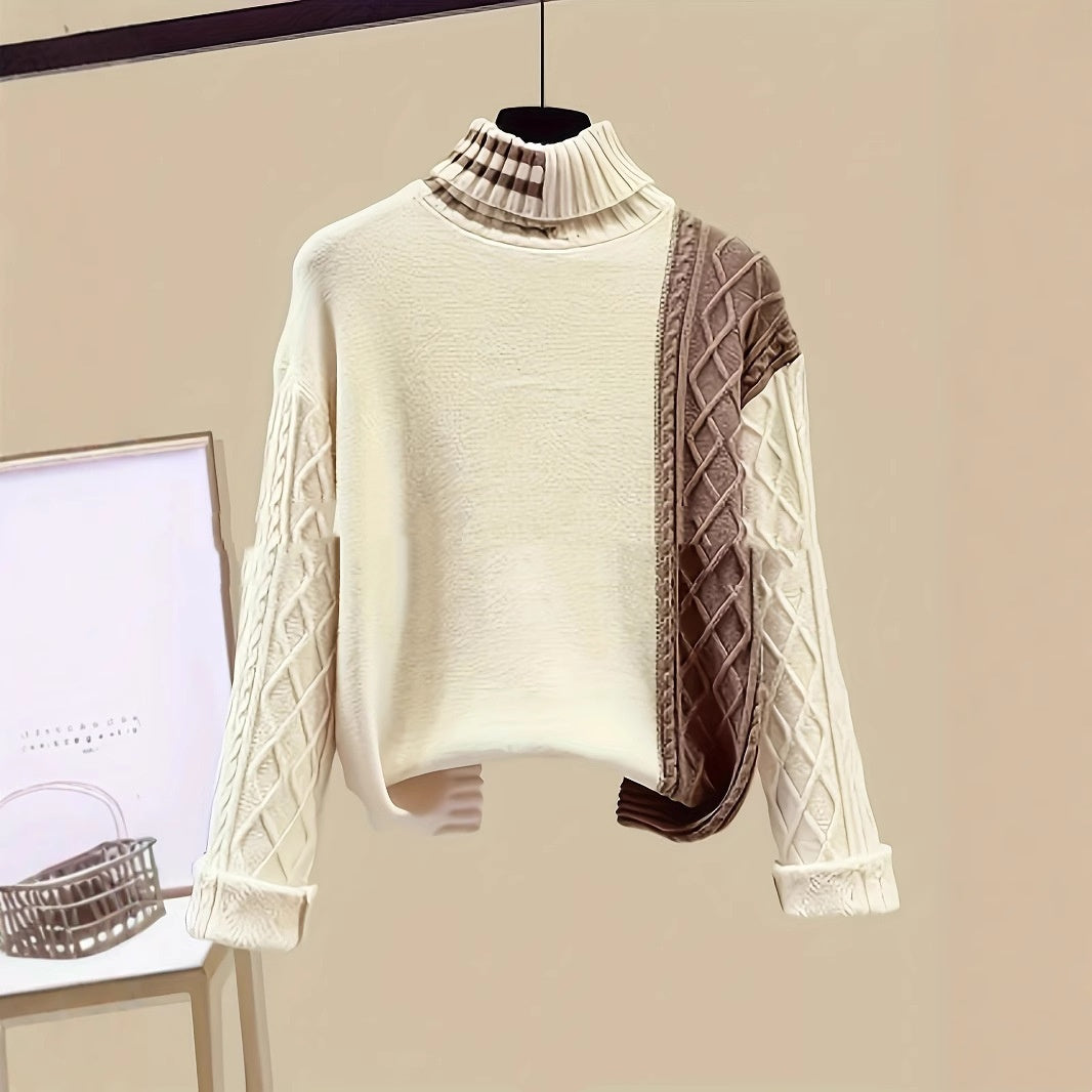 Fashion Polo Collar Contrast Colour High Class Elegant Design Woolen Skirt Two-piece Set