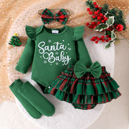 Infant Christmas Striped Letter Print Two-Piece Set - Fall/Winter