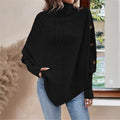 Turtleneck Buttons Decorative Long Sleeve Poncho
