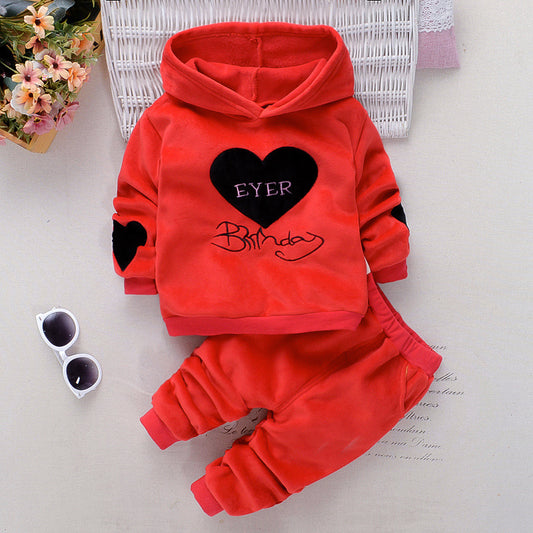 Love Letter Double-faced Velvet Plus Velvet Thick Hooded Sweater 2pc Set