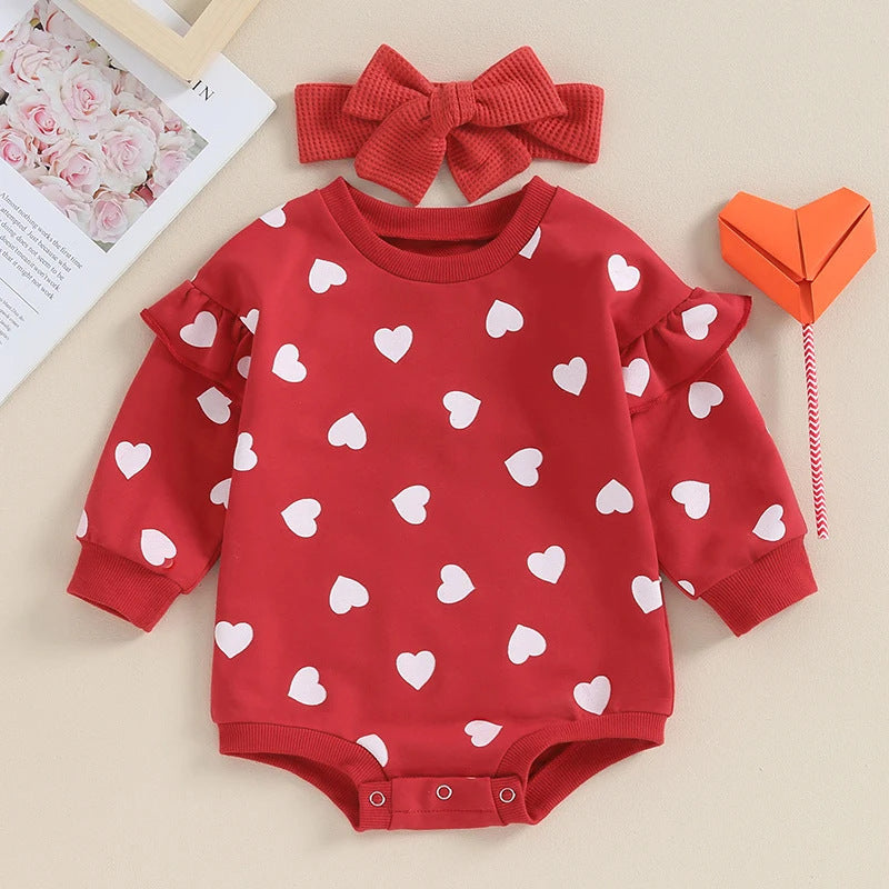 Heart Jumpsuit & Headband Two-piece Set