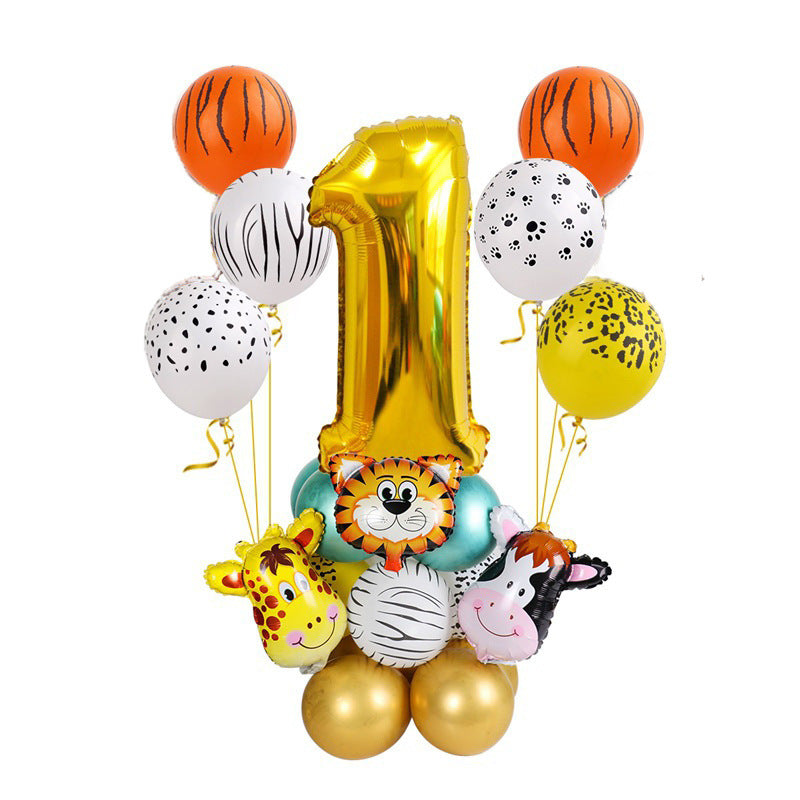 Golden Animal Number Post Balloon Jungle Animals
