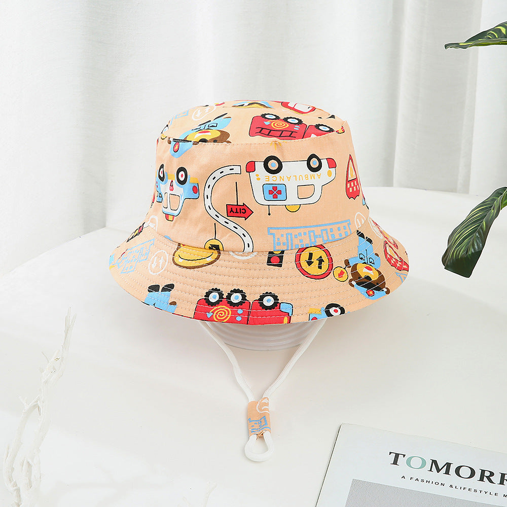 Children's Printed Dinosaur Bucket Sun Hat Big Brim Boy Girl Hat