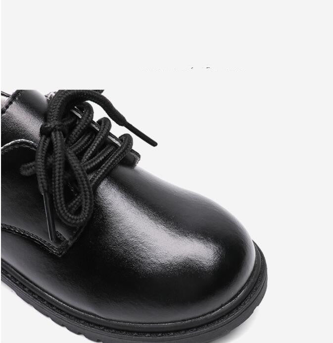 New Pure Black Leather Shoes, Boys' Formal Shoes