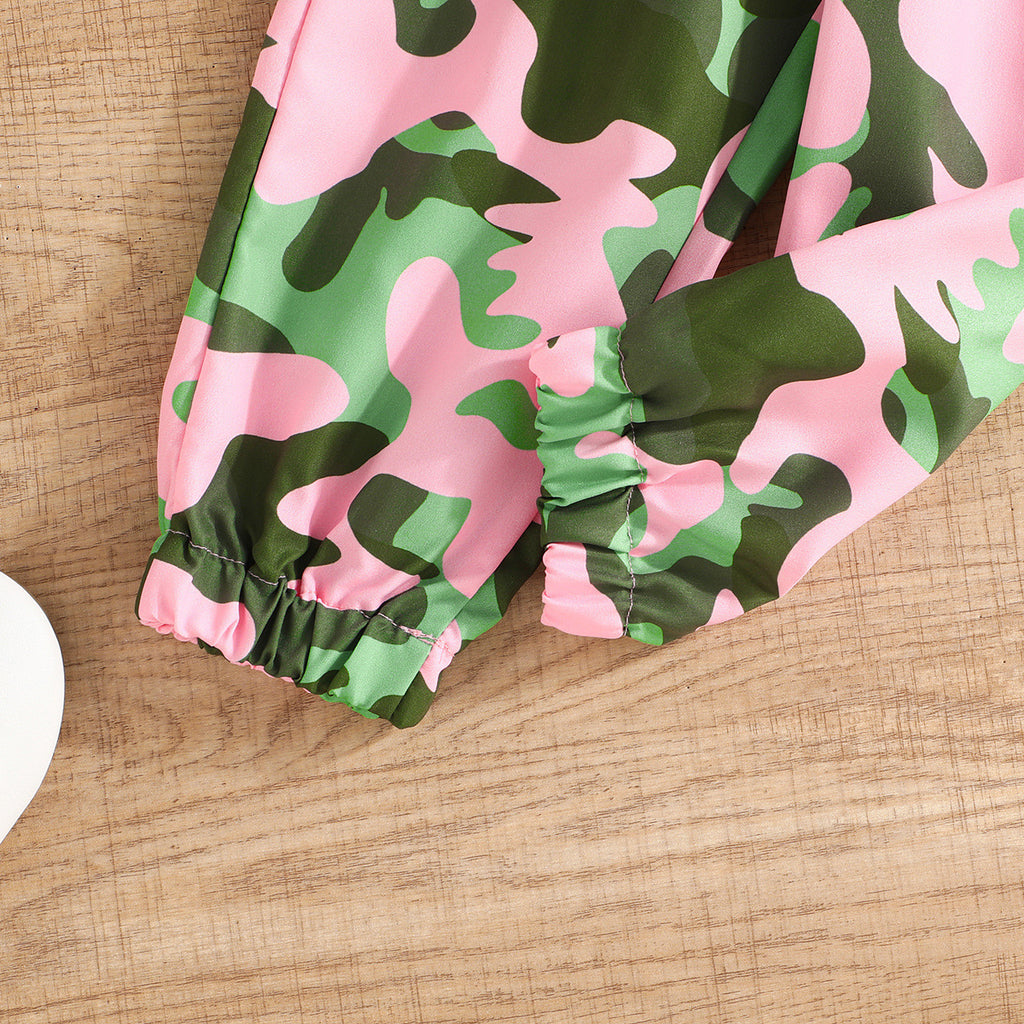 Girls' Letter Print Solid Color Sleeveless Top Camouflage Trousers 2pc Set