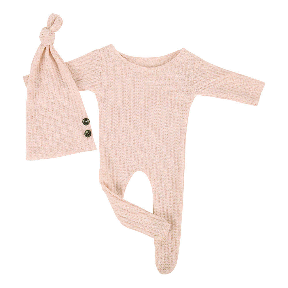 Newborn Baby Photography Full Sleeves Romper Outfit & Hat, Comes In Multiple Colors