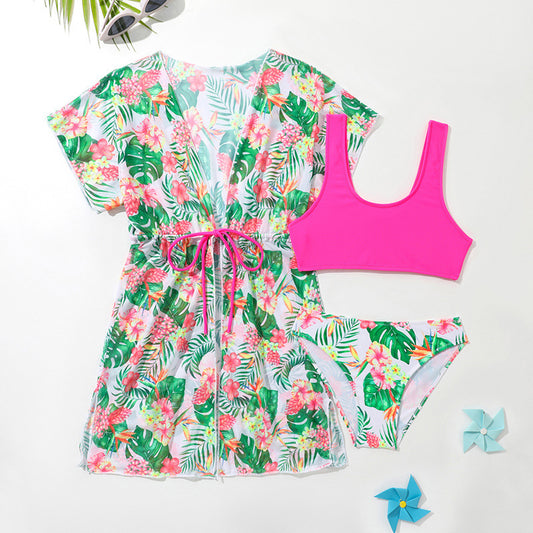 Big Girls' 3pc Swimsuit With Beach Cover