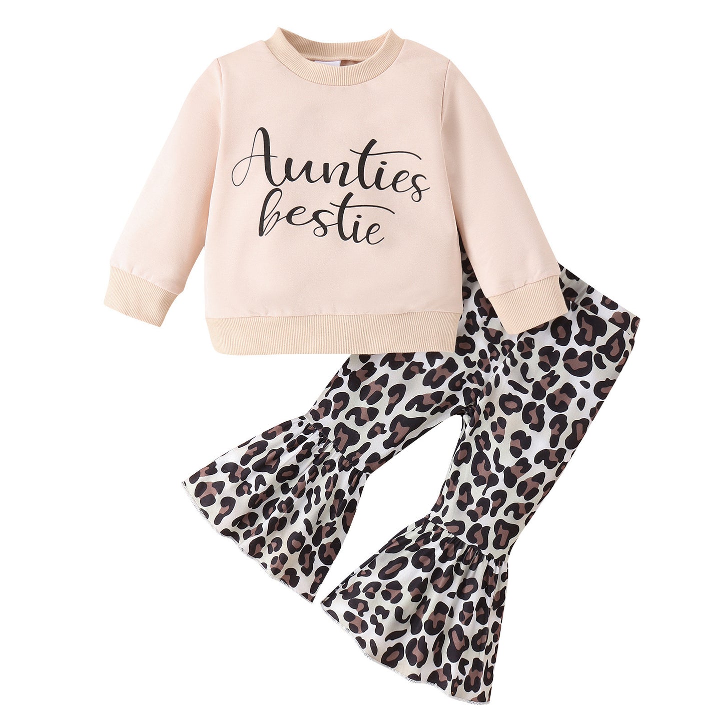 Baby/Toddler Girls' Sweater Top Leopard Print Bell-bottom Pants 2pc Set