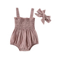 Baby Girl Summer Onesie & Bow Set Jumpsuit Outfit Solid Color