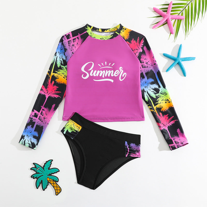 Printed Long-sleeved Big Girl Swimsuit