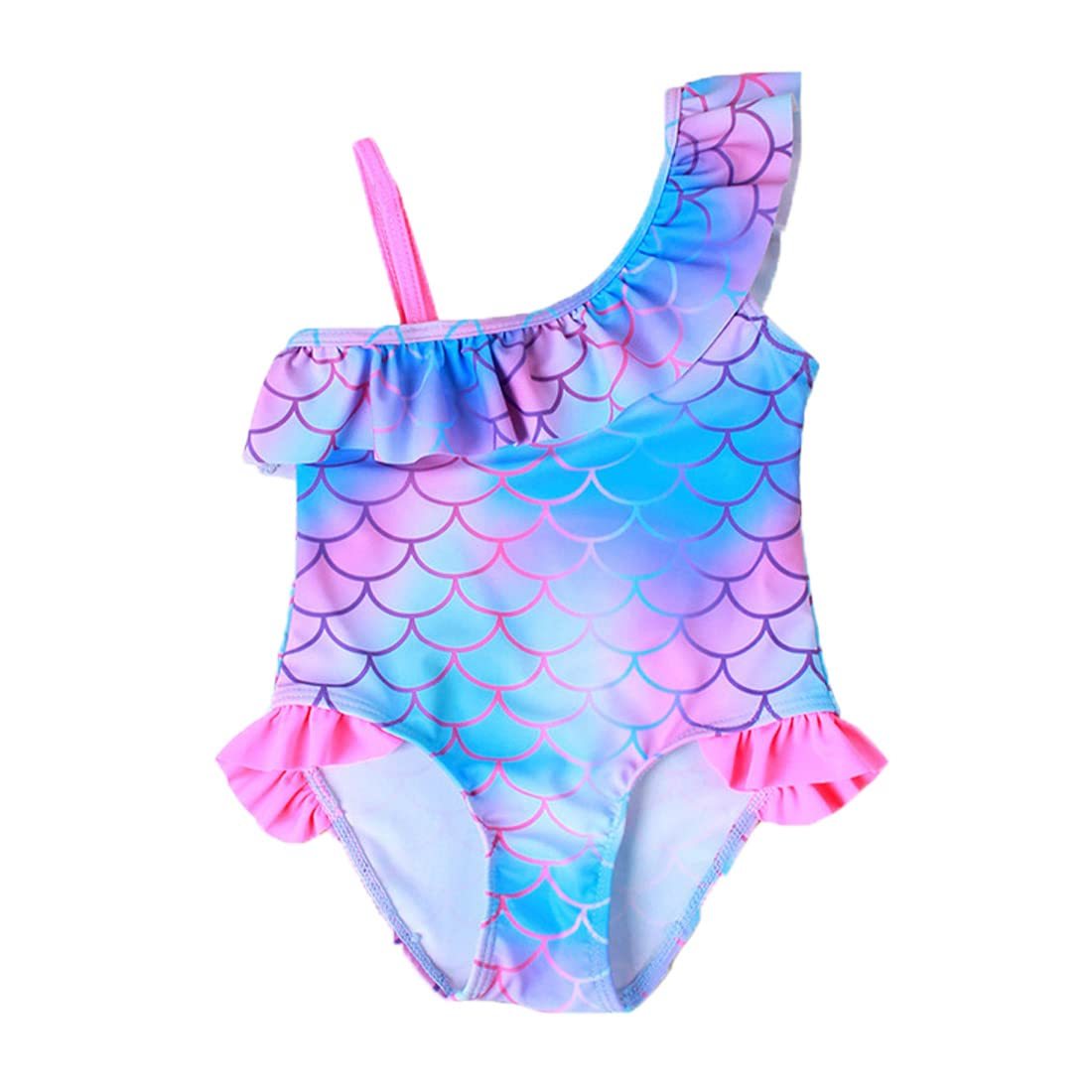 Girls' Scale Printed Flounced Gradient One-piece Swimsuit