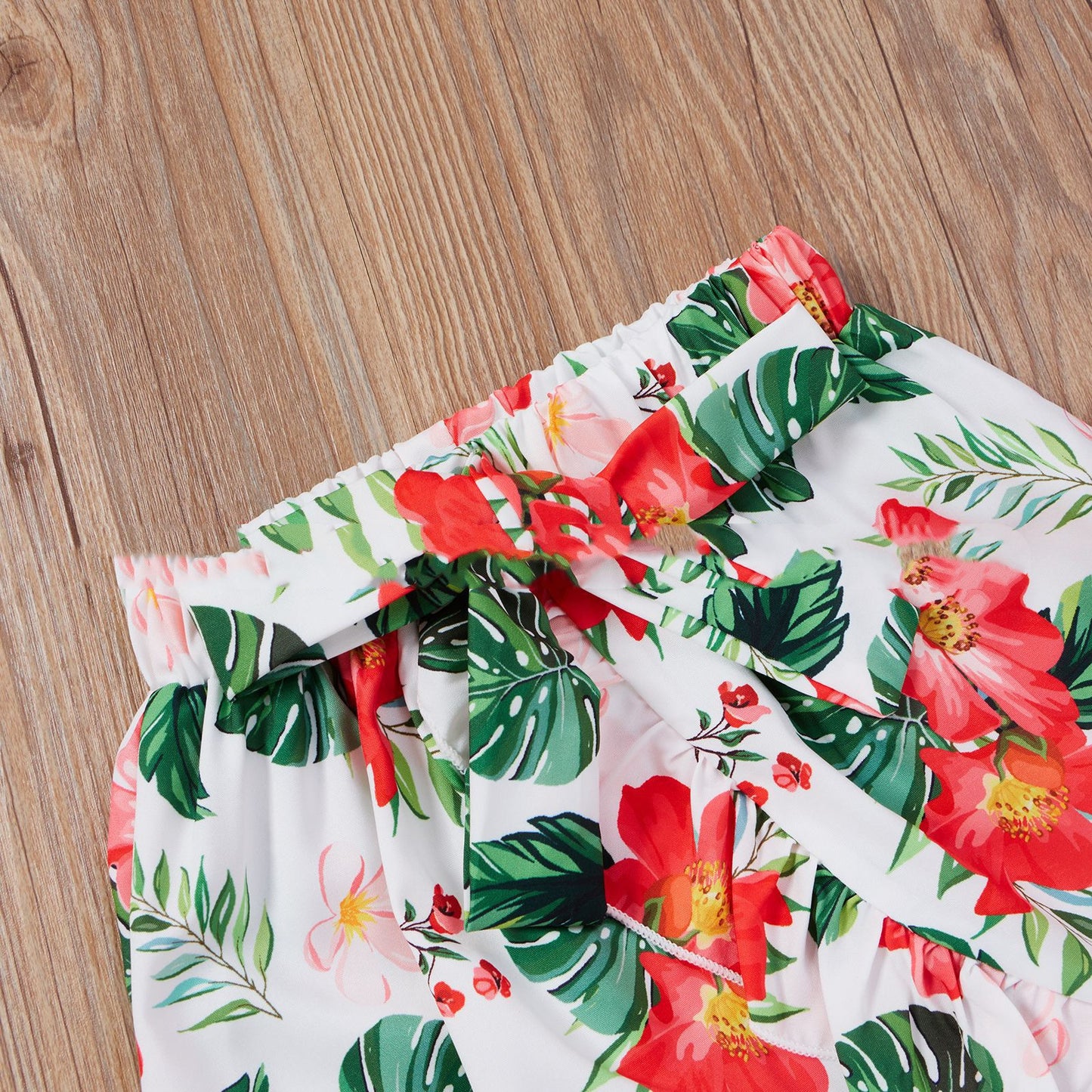 Spring & Summer Little Girls' Sweet Rose Red Suspender Top & Floral Long Skirt