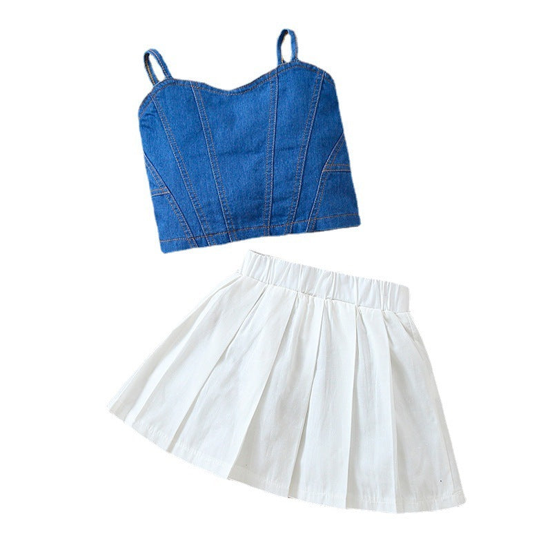 Girls' Strap Tube Top, Solid Skirt Suit